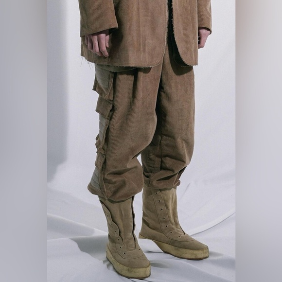 ASPARAGUS NEW $440 MENS SZ S MULTI POCKETS CARGO PANTS BROWN Y2K ARMY MILITARY - Picture 4 of 16